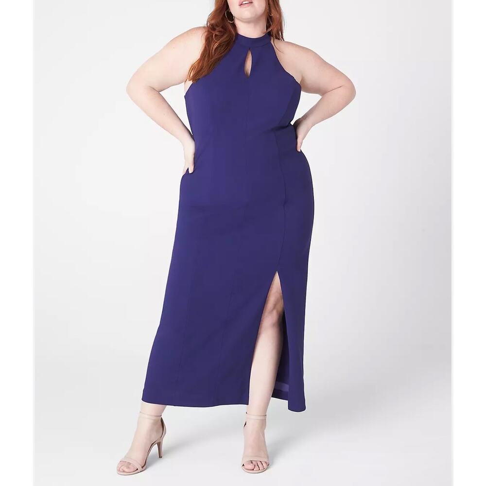 NWT Lane Bryant Navy Blue Halter-Front Keyhole Maxi Dress Size 14